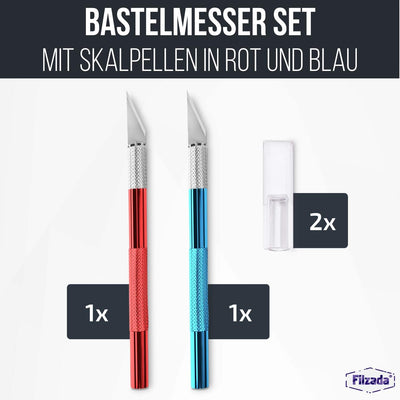 Skalpell / Bastelmesser 2er Set - Rot und Blau