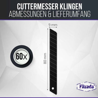 60x Cuttermesser Klingen 9 mm - Schwarz